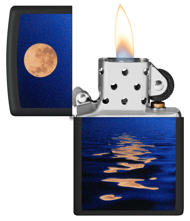 Зажигалка ZIPPO Moon Sunset с покрытием Black Light, латунь/сталь, чёрная, матовая, 38x13x57 мм