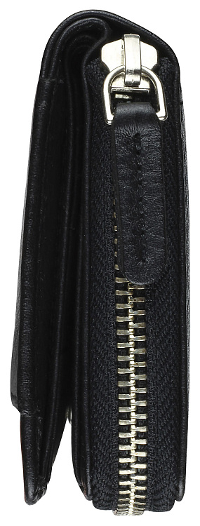 Кошелёк женский BUGATTI Lady Top, на молнии, чёрный, натуральная воловья кожа, 12х2,5х9 см