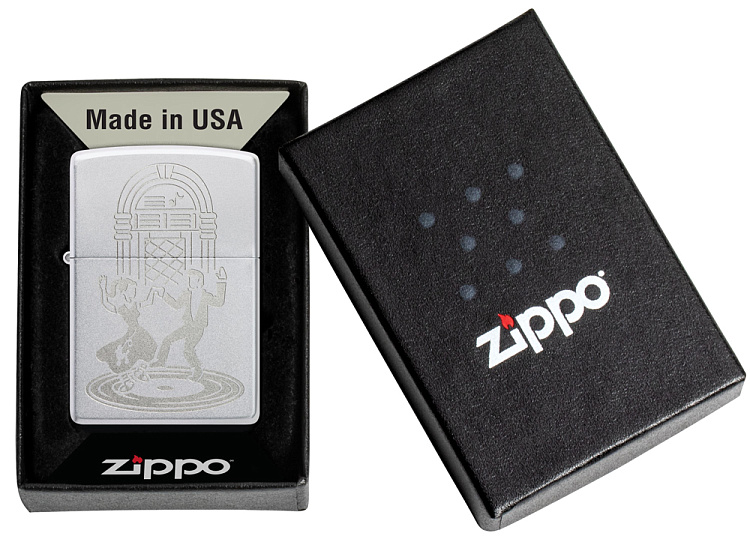 Зажигалка ZIPPO Vintage Dance с покрытием Satin Chrome, латунь/сталь, серебристая, 38x13x57 мм