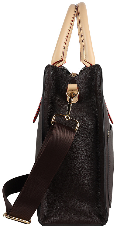 Сумка-портфель женская BUGATTI Ella, тёмно-коричневая, полиуретан, 30х11,5х28 см