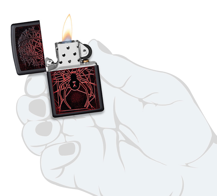 Зажигалка ZIPPO Spider Design с покрытием Black Matte, латунь/сталь, чёрная, матовая, 38x13x57 мм