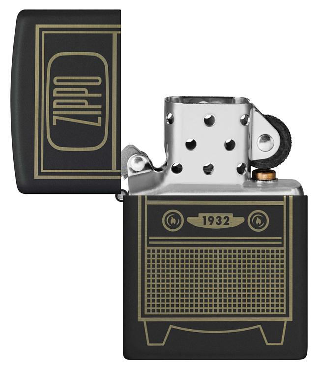 Зажигалка ZIPPO Vintage TV Design с покрытием Black Matte, латунь/сталь, черная, 38x13x57 мм