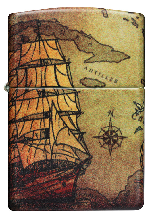 Зажигалка Zippo Pirate Ship с покрытием White Matte, латунь/сталь, белая, матовая, 38x13x57 мм