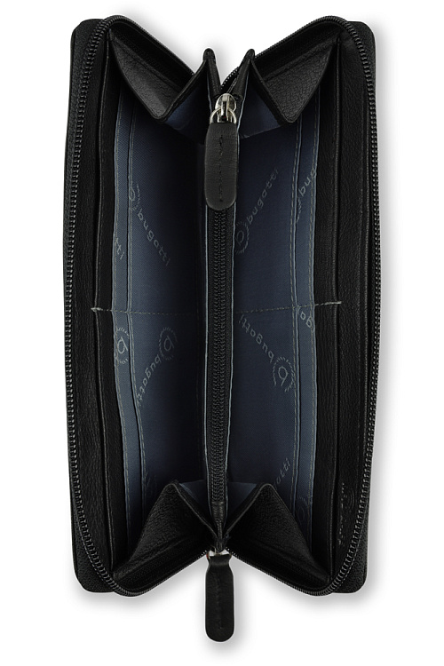 Кошелёк женский BUGATTI Banda, с защитой данных RFID, чёрный, кожа козы/полиэстер, 18,5х2х10 см