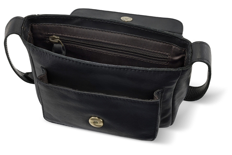 Сумка через плечо KLONDIKE RUSH «Monika», натуральная кожа в черном цвете, 20 х 15,5 х 8 см