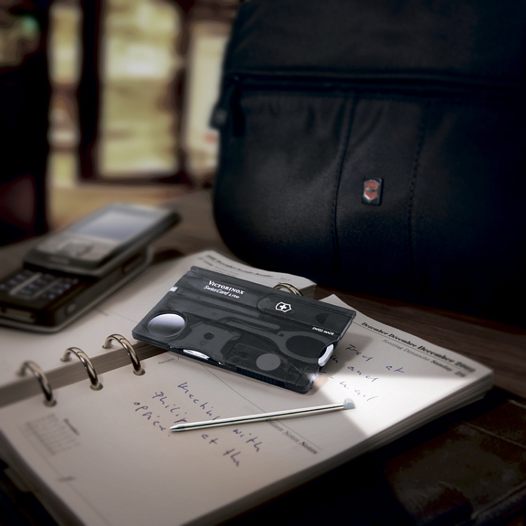 Швейцарская карточка VICTORINOX SwissCard Lite, 13 функций, полупрозрачная чёрная