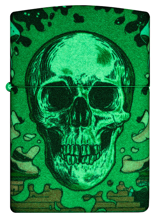 Зажигалка ZIPPO Skull Design с покрытием Glow In The Dark Green,латунь/сталь,разноцветная38x13x57 мм