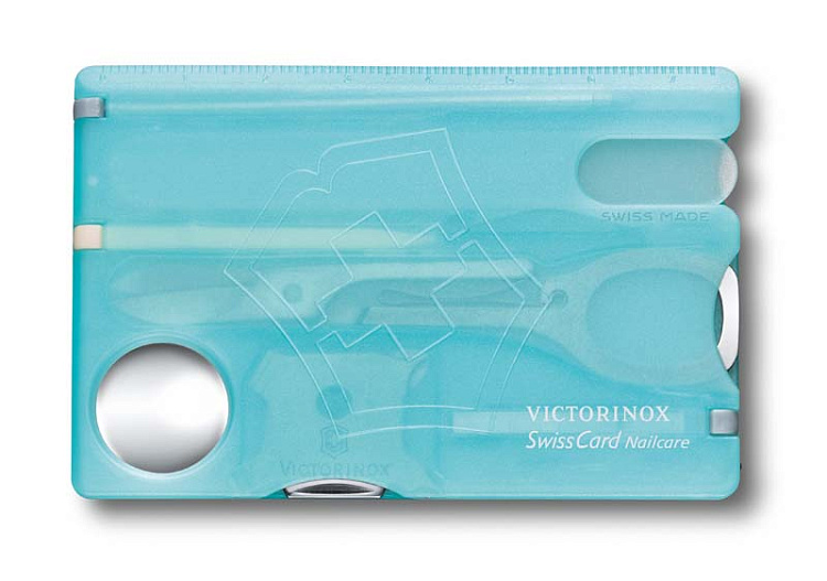 Швейцарская карточка VICTORINOX SwissCard Nailcare, 13 функций, полупрозрачная бирюзовая