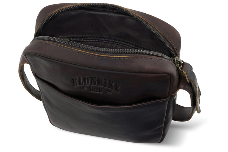 Сумка через плечо KLONDIKE RUSH «Faye», натуральная кожа в темно-коричневом цвете, 18 х 21 х 4,5 см