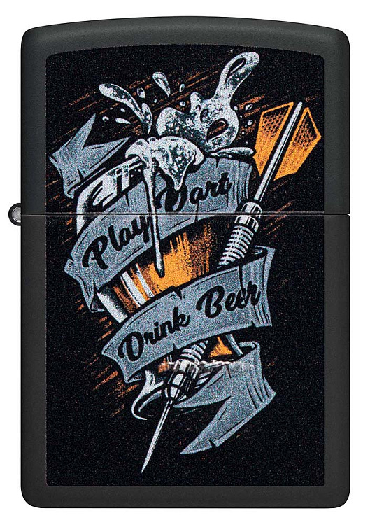 Зажигалка ZIPPO Darts с покрытием Black Matte, латунь/сталь, черная 38x13x57 мм