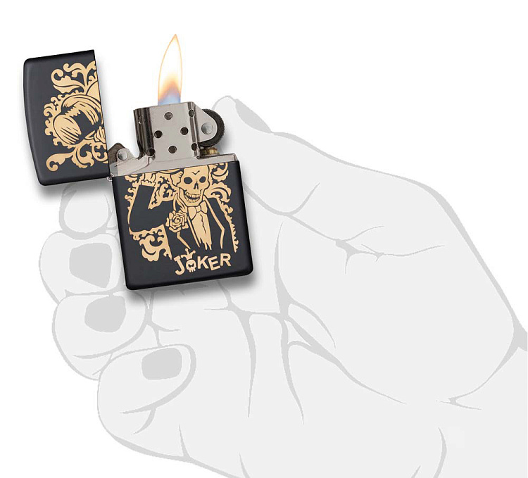 Зажигалка ZIPPO Skull Design с покрытием Black Matte, латунь/сталь, черная, 38x13x57 мм