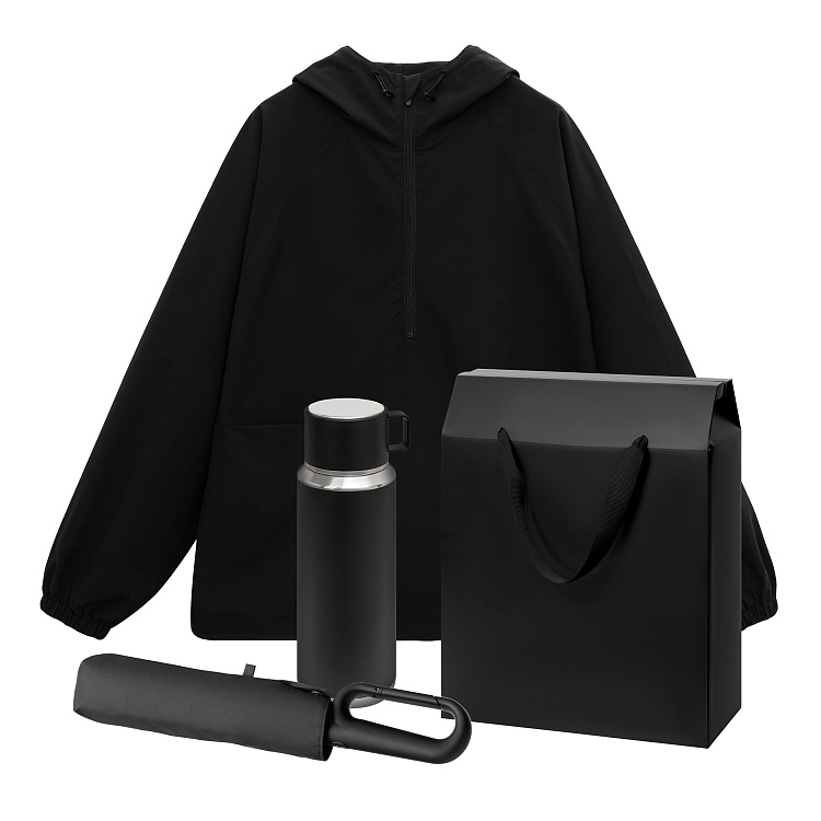 Премиум набор с одеждой RISSMAN (ветровка, зонт, термос), черный
