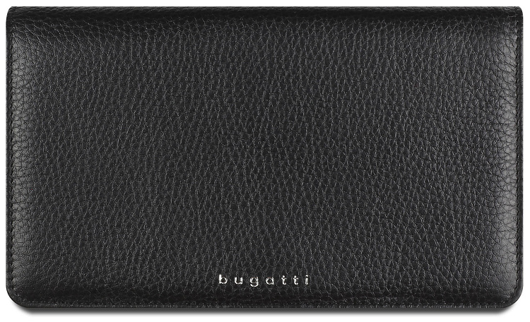 Кошелёк женский BUGATTI Lady Top, чёрный, натуральная воловья кожа, 19,5х2х11,2 см