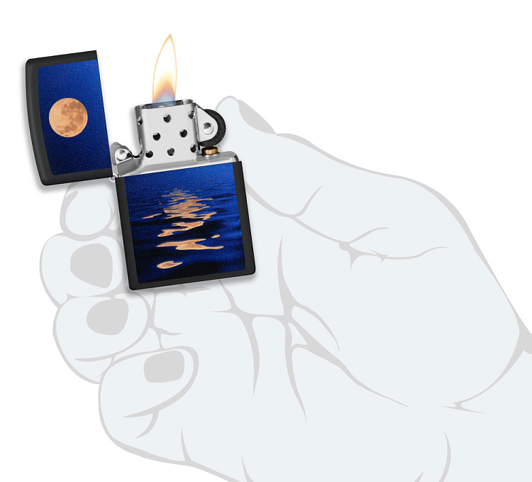 Зажигалка ZIPPO Moon Sunset с покрытием Black Light, латунь/сталь, чёрная, матовая, 38x13x57 мм
