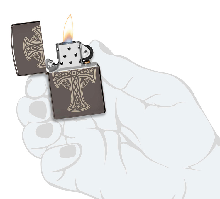 Зажигалка ZIPPO Celtic Cross Design с покрытием Black Ice®, латунь/сталь, черная, 38x13x57 мм