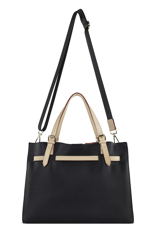 Сумка наплечная женская BUGATTI Ella, черная, полиуретан, 37,5х13,5х28 см