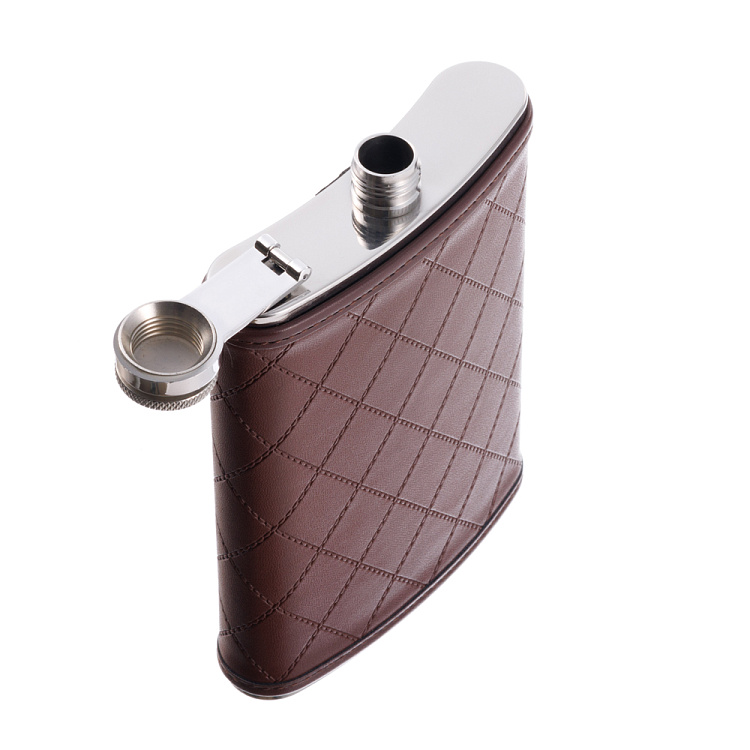 Фляга S.Quire 0,24 л, сталь+искусственная кожа, коричневая