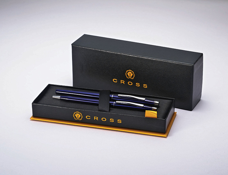 Набор Cross Classic Century Translucent Blue Lacquer: шариковая ручка и ручка-роллер, цвет - синий