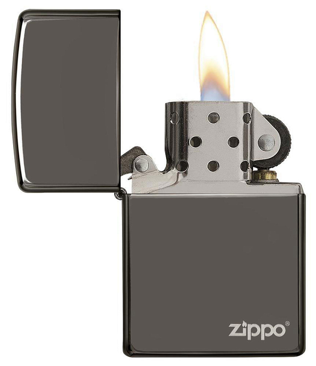 Зажигалка ZIPPO Logo с покрытием Black Ice®, латунь/сталь, чёрная, глянцевая, 38x13x57 мм