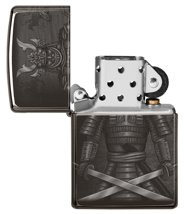 Зажигалка ZIPPO Knight Fight с покрытием High Polish Black, латунь/сталь, чёрная, 38x13x57 мм