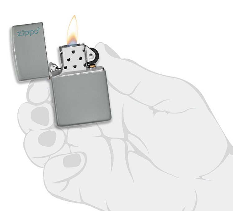 Зажигалка ZIPPO Classic с покрытием Flat Grey, латунь/сталь, серая, глянцевая, 38x13x57 мм