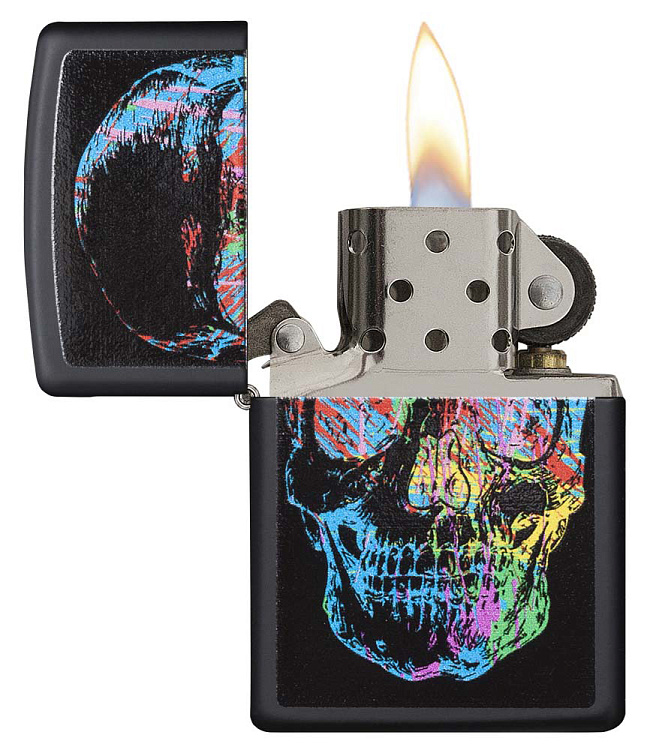 Зажигалка ZIPPO Skull Design с покрытием Black Matte, латунь/сталь, черная, 38x13x57 мм