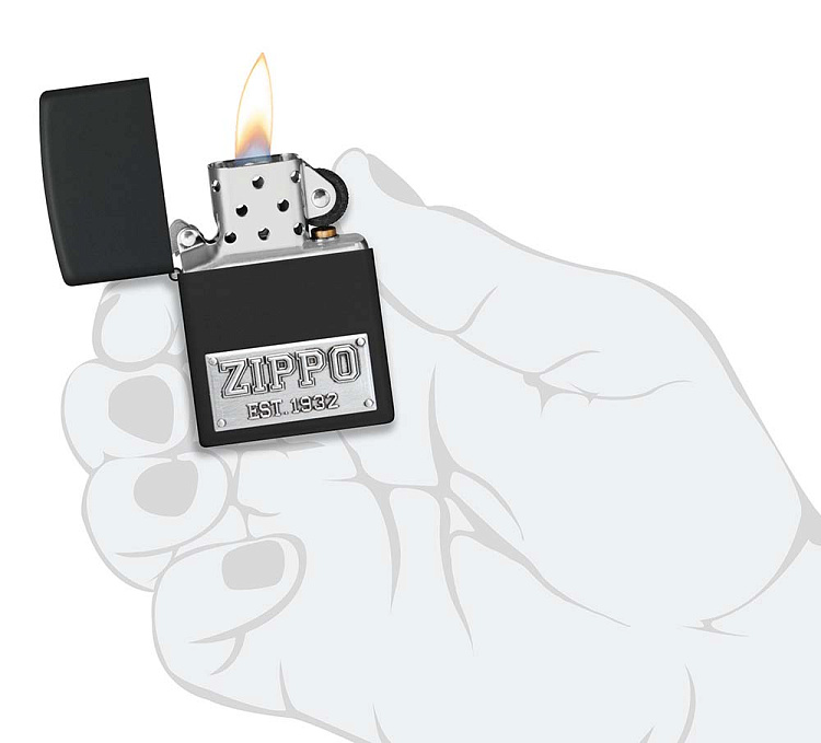 Зажигалка ZIPPO License Plate с покрытием Black Matte, латунь/сталь, черная, 38x13x57 мм