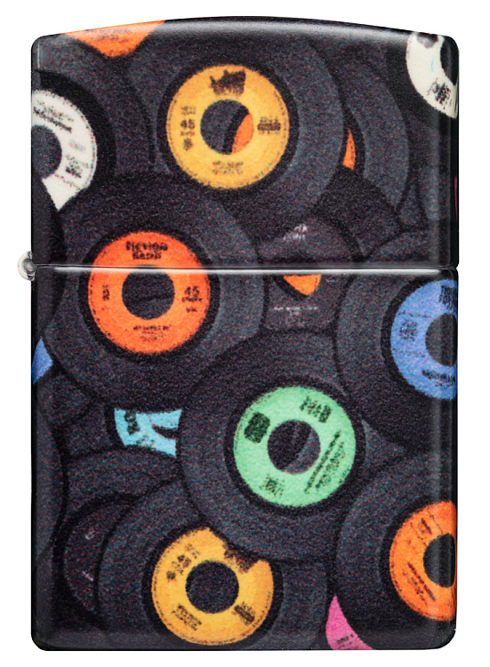 Зажигалка ZIPPO Records Design с покрытием 540 Matte, латунь/сталь, черная, 38x13x57 мм