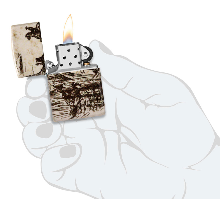 Зажигалка ZIPPO Western Design с покрытием 540 Matte, латунь/сталь, белая, 38x13x57 мм