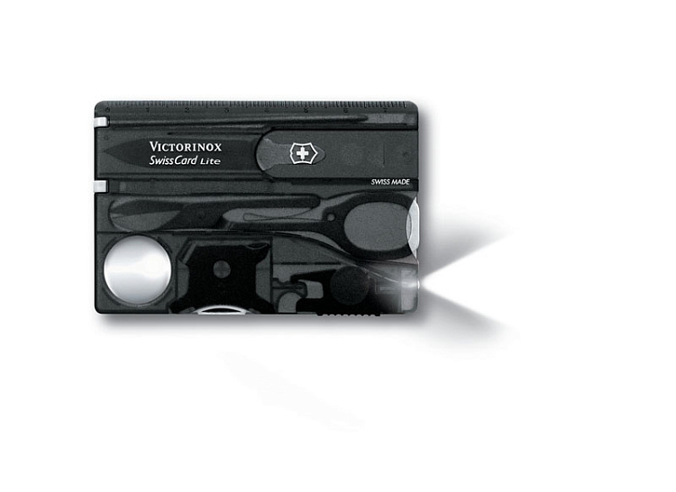 Швейцарская карточка VICTORINOX SwissCard Lite, 13 функций, полупрозрачная чёрная