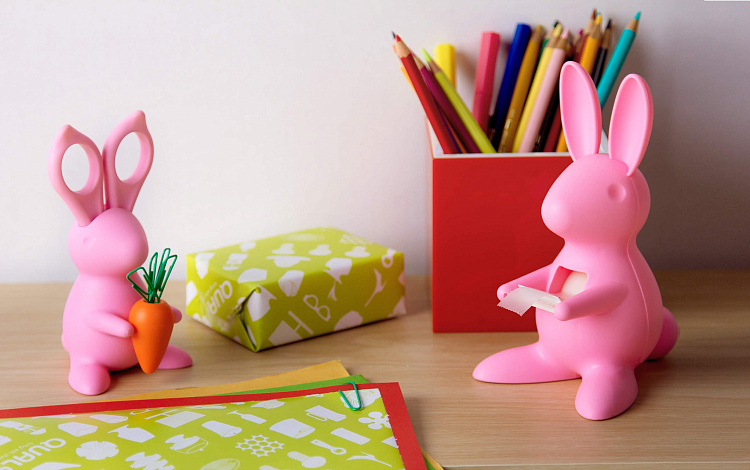 Ножницы и магнит со скрепками Bunny, чёрные