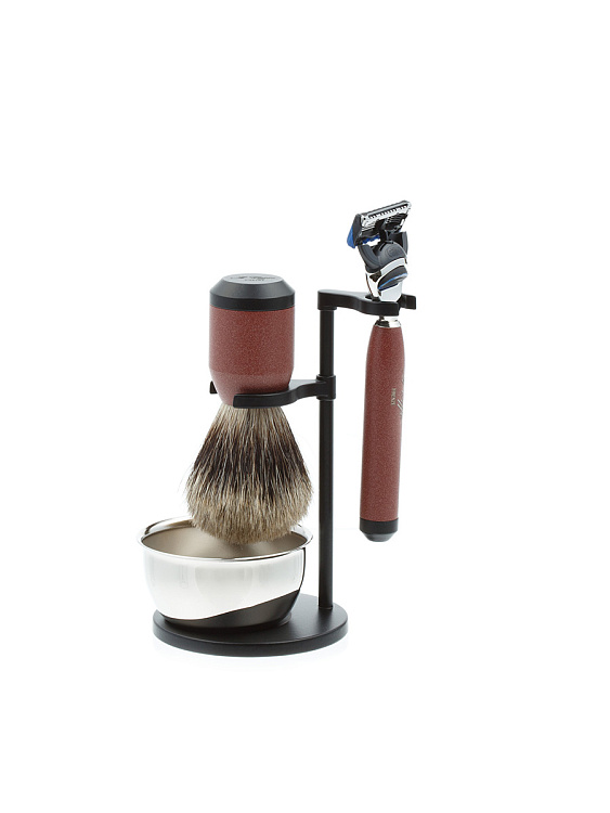 Бритвенный набор IL Ceppo: станок, помазок, чаша, подставка, красно-черный матовый цвет