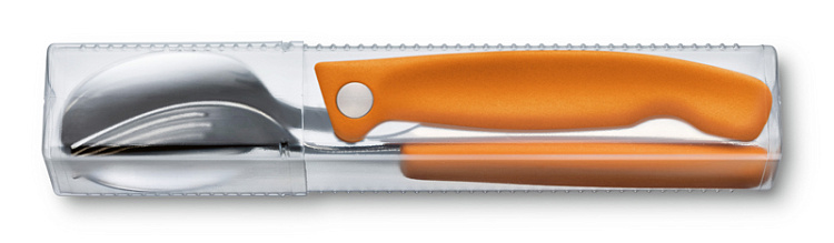 Набор из 3 столовых приборов VICTORINOX Swiss Classic: нож для овощей, вилка, ложка, оранжевый цвет