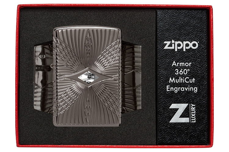 Зажигалка ZIPPO Armor® с покрытием Black Ice®, латунь/сталь, чёрная, 38x13x57 мм