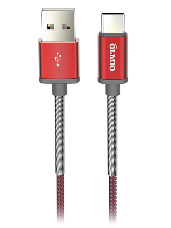 Кабель HD, USB 2.0 - USB Type-C, 1.2м, 2.1A, красный, OLMIO