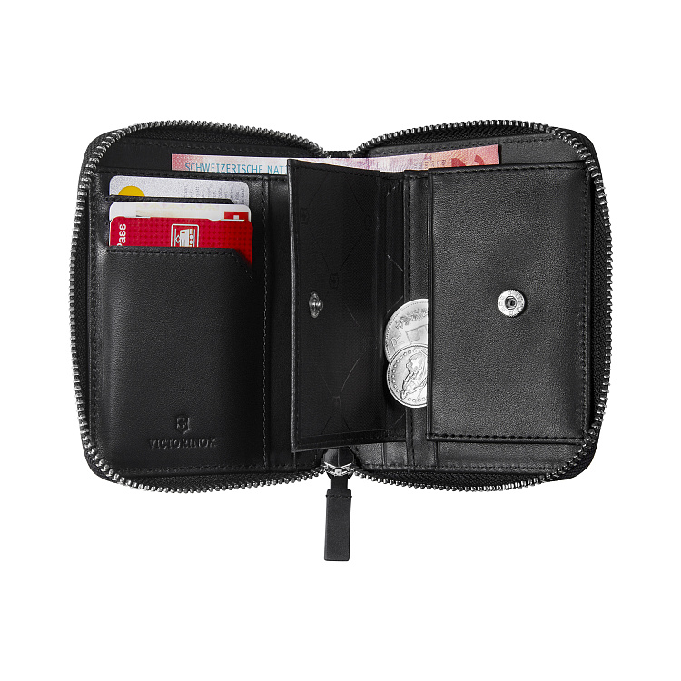 Портмоне VICTORINOX Altius Alox на молнии, чёрное, натуральная кожа, 12x2x10 см