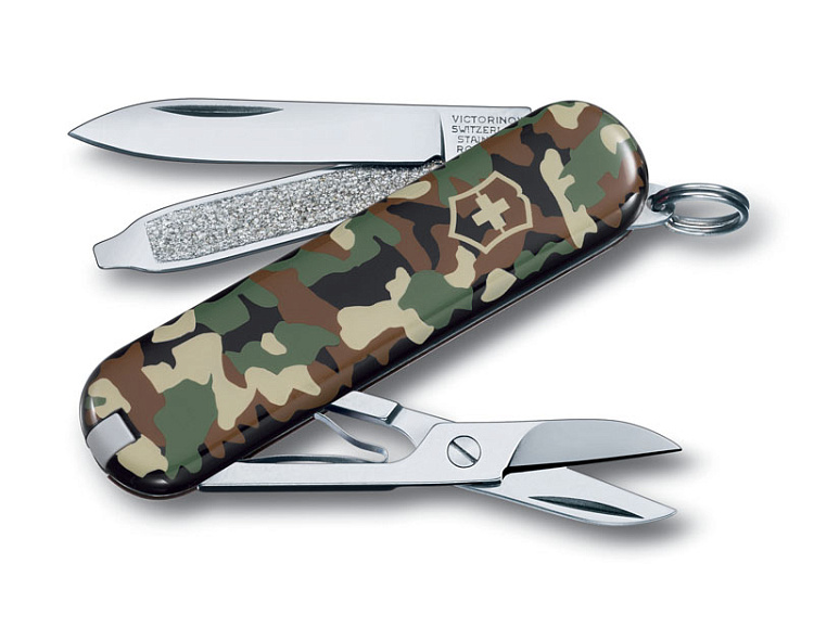 Нож-брелок VICTORINOX Classic SD "Camouflage", 58 мм, 7 функций, зелёный камуфляж