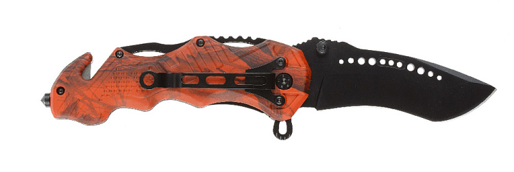 Нож складной Stinger, 100 мм, (чёрный), материал рукояти: алюминий (оранжевый камуфляж)