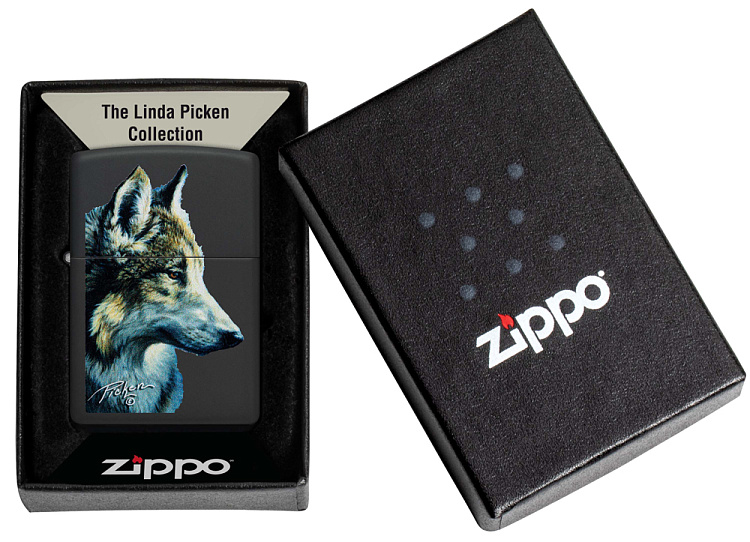 Зажигалка ZIPPO Linda Picken с покрытием Black Matte, латунь/сталь, черная, 38x13x57 мм