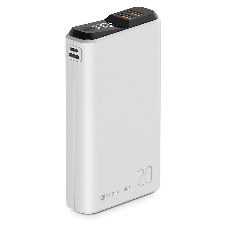 Внешний аккумулятор QS-20, 20000mAh, 18W QuickCharge3.0/PowerDelivery, LCD, белый, OLMIO