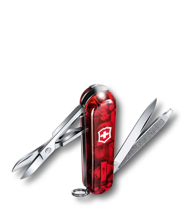 Нож-брелок VICTORINOX Swiss Lite, 58 мм, 7 функций, полупрозрачный красный