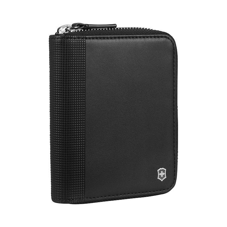 Портмоне VICTORINOX Altius Alox на молнии, чёрное, натуральная кожа, 12x2x10 см