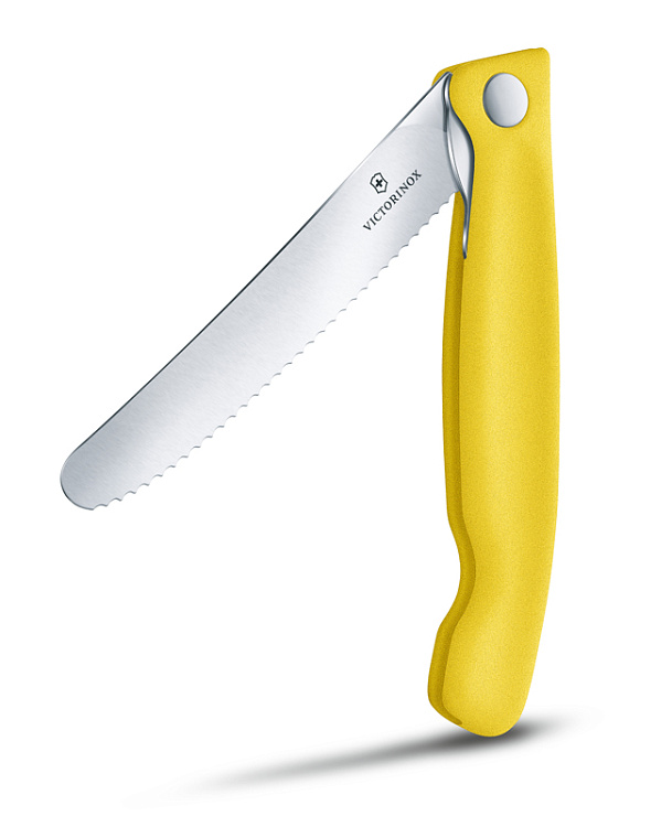 Нож для овощей VICTORINOX SwissClassic, складной, лезвие 11 см с волнистой кромкой, жёлтый