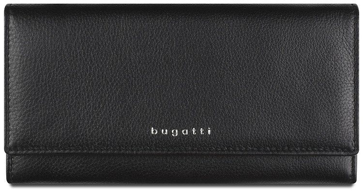 Кошелёк женский BUGATTI Lady Top, чёрный, натуральная воловья кожа, 20х2,5х10,5 см