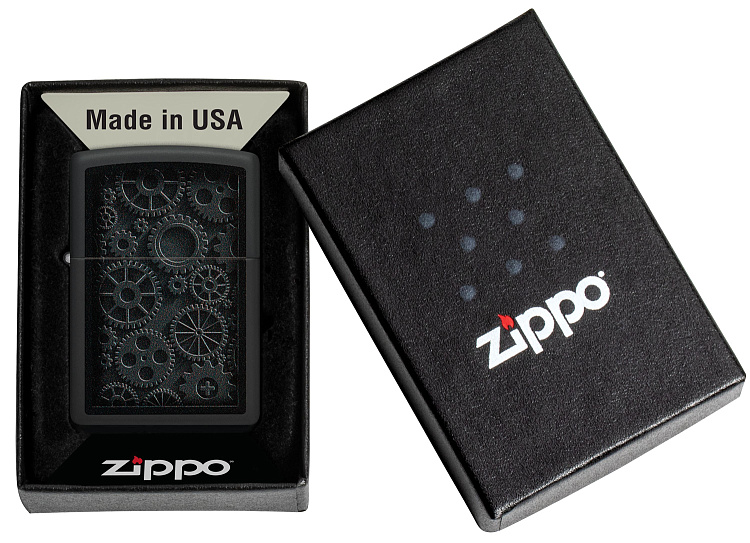 Зажигалка ZIPPO Steampunk с покрытием Black Matte, латунь/сталь, черная, матовая, 38x13x57 мм