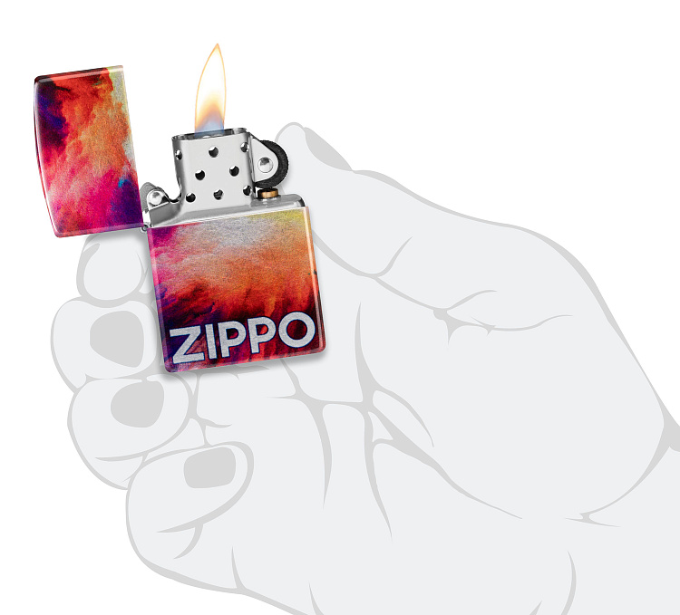 Зажигалка ZIPPO Tie Dye с покрытием 540 Tumbled Chrome, латунь/сталь, разноцветная, 38x13x57 мм