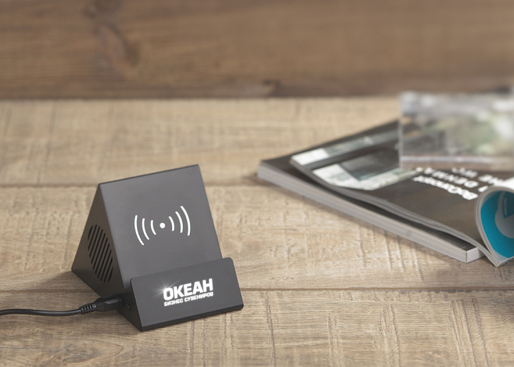 Bluetooth колонка-подставка 3Вт с беспроводным зарядным устройством и подсветкой логотипа