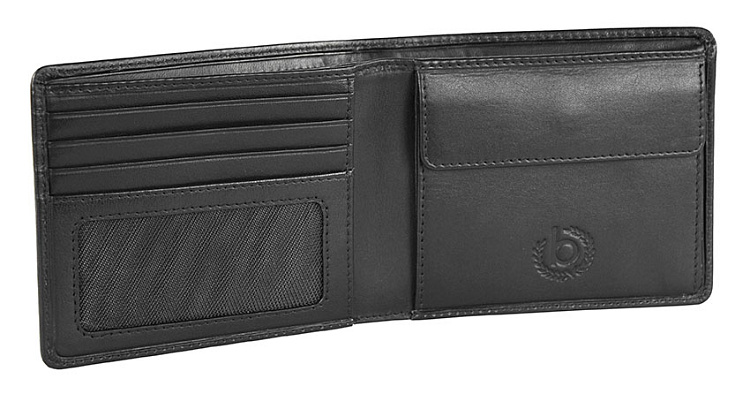 Портмоне BUGATTI Primo, чёрное, натуральная воловья кожа, 11х1,5х9 см