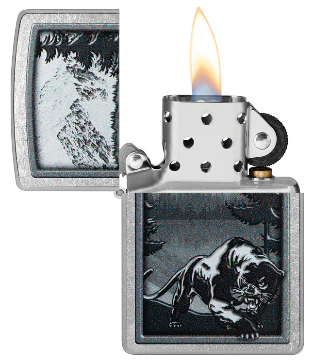 Зажигалка ZIPPO Mountain Lion с покрытием Street Chrome, латунь/сталь, серебристая, 38x13x57 мм