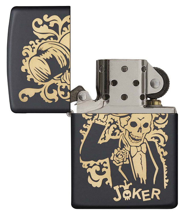 Зажигалка ZIPPO Skull Design с покрытием Black Matte, латунь/сталь, черная, 38x13x57 мм